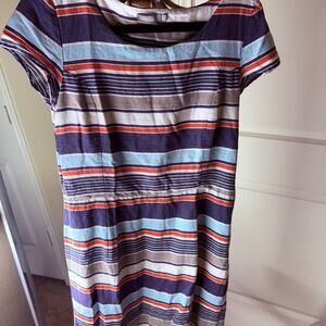 EUC- Lily & Me Striped Linen Blend Midi Dress - Blue, orange, White- Size Small